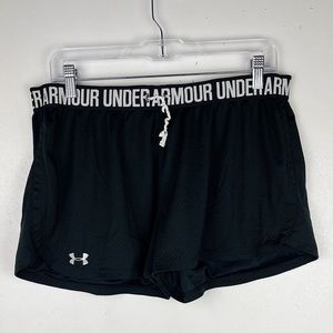 Under Armour Play Mesh Shorts Black Athletic Activewear Large Run Gym Tie Waist